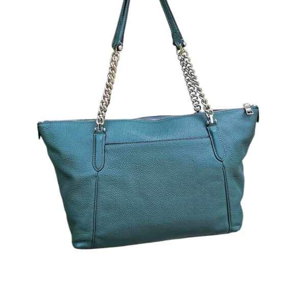 Coach F35868 Ava Platinum Metallic RASPBERRY Pebbled Leather Chain Tote - Picture 4 of 6